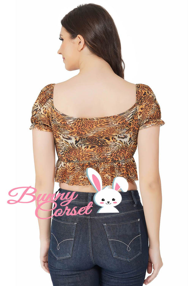 Elanie Tiger Print Mesh Top