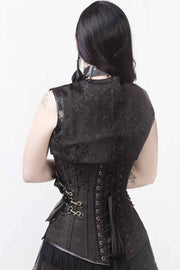 Renata Custom Made Black Brocade Steampunk Corset with Shrug