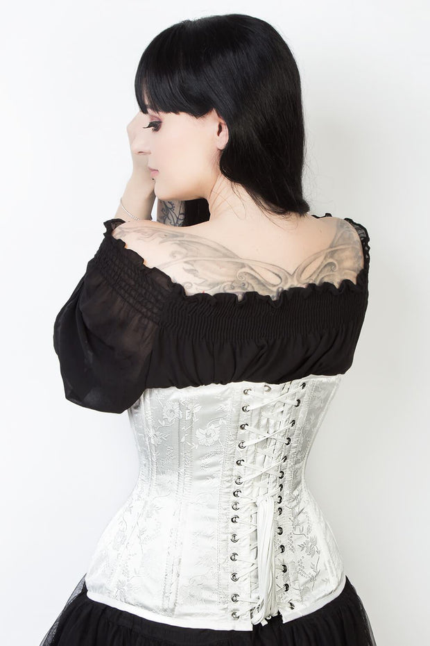 White Floral Brocade Waist Training Corset (ELC-102)