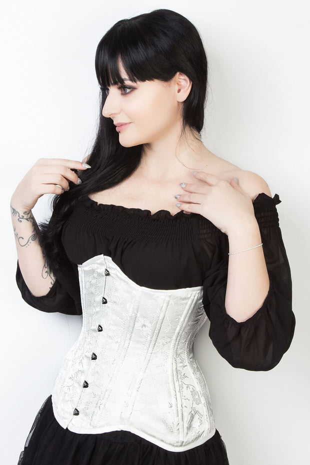 White Floral Brocade Waist Training Corset (ELC-102)