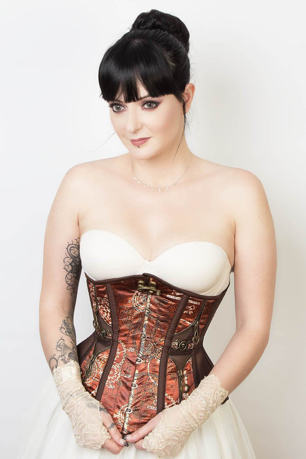 Mesh with Steampunk Print Custom Made Satin Corset (ELC-501)