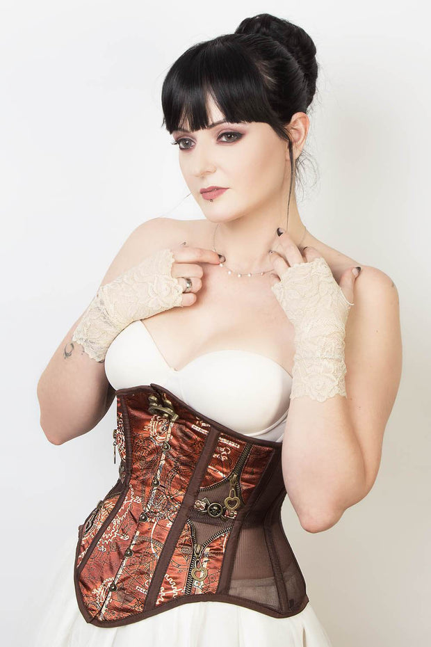 Mesh with Steampunk Print Custom Made Satin Corset (ELC-501)