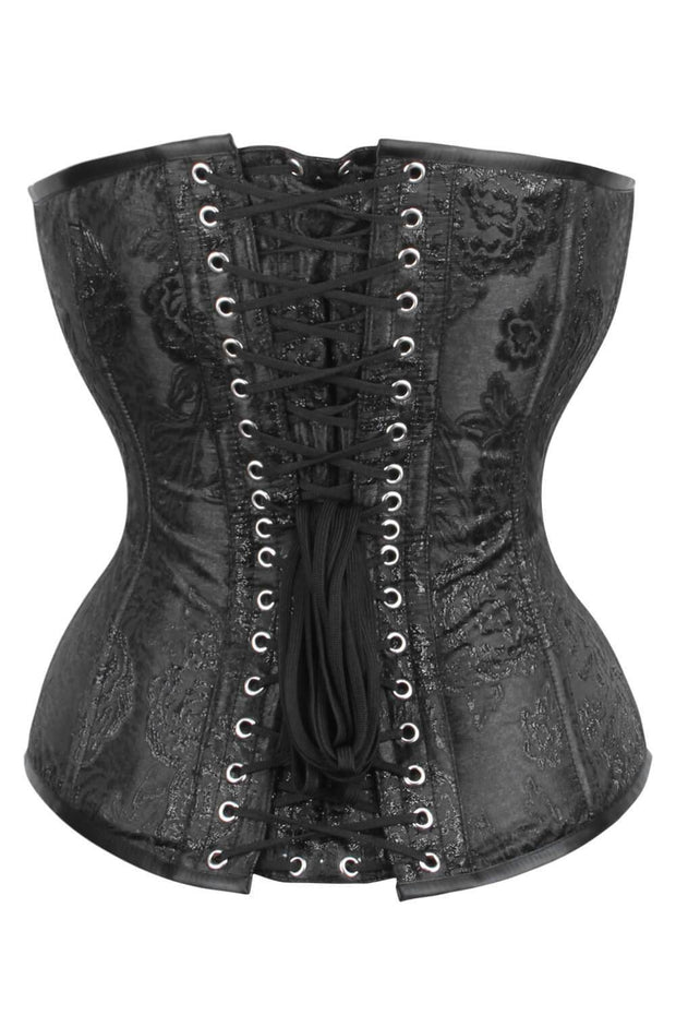 Black Brocade Custom Made Waist Reducing Corset (ELC-701)