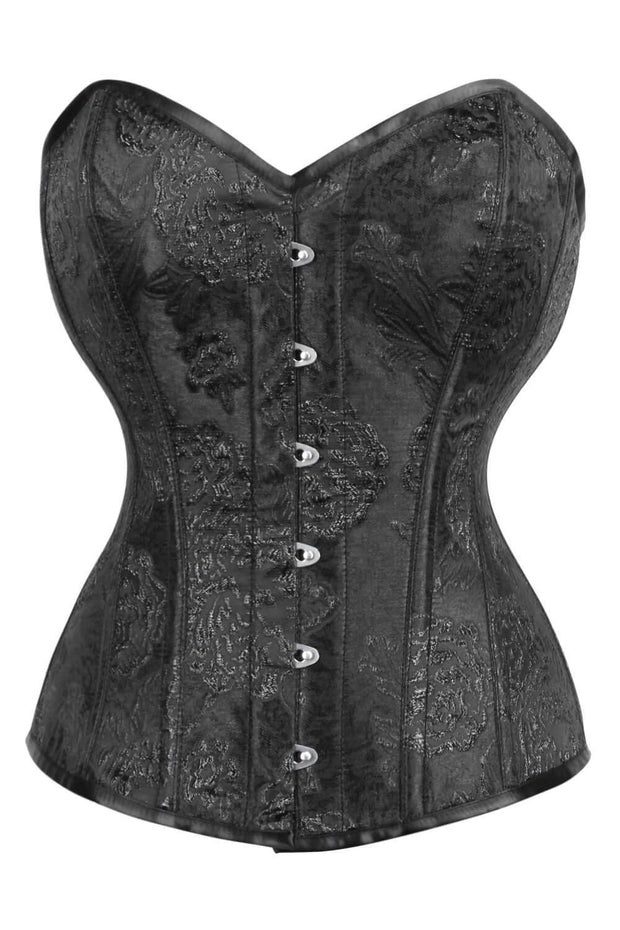 Black Brocade Custom Made Waist Reducing Corset (ELC-701)