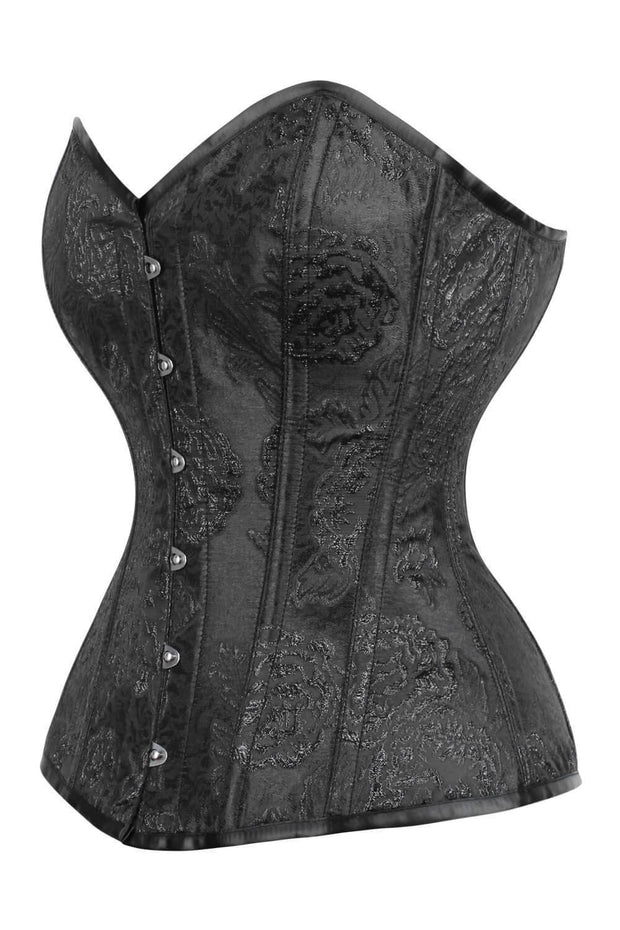 Black Brocade Custom Made Waist Reducing Corset (ELC-701)
