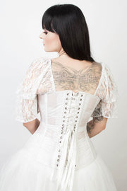 White Mesh with Lace Overlay Custom Made Bridal Corset (ELC-701)