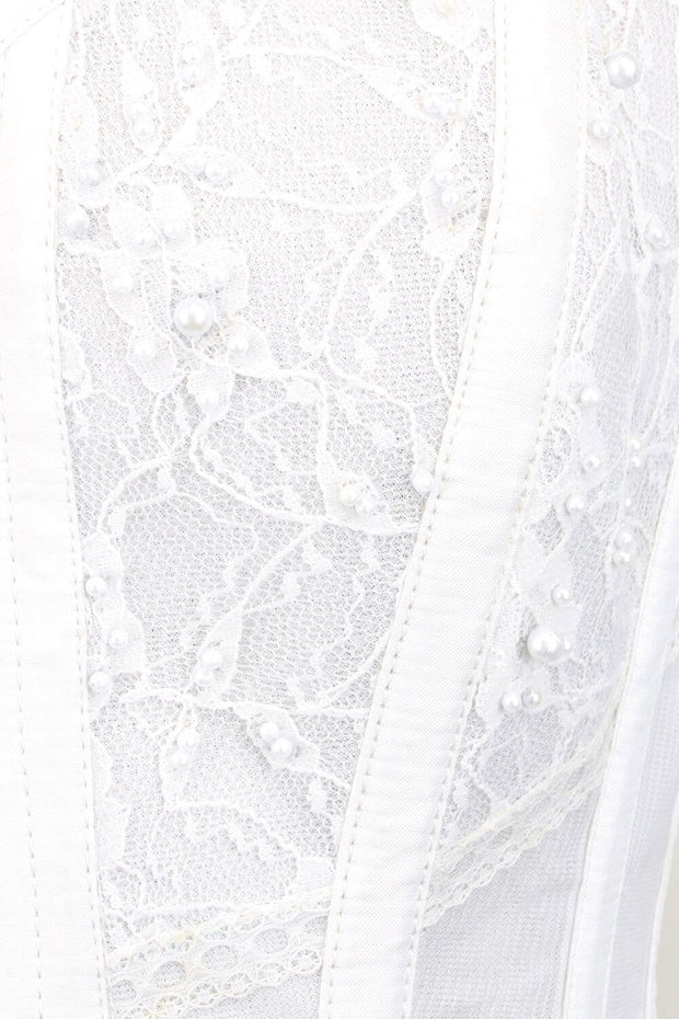 White Mesh with Lace Overlay Custom Made Bridal Corset (ELC-701)