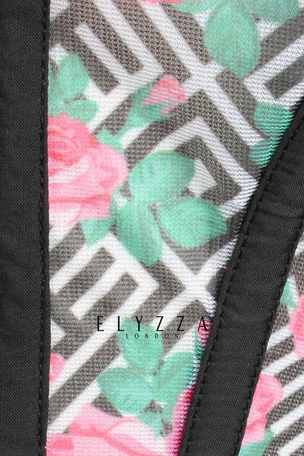 Floral Print Mesh Overbust Corset (ELC-801)