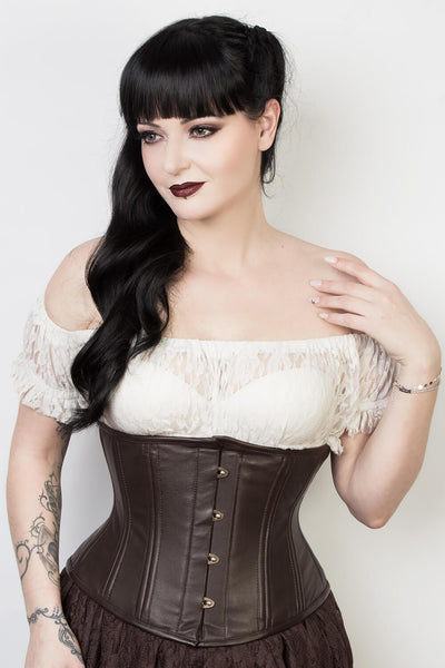 Steel Boned Brown Leather Waist Trainer Corset