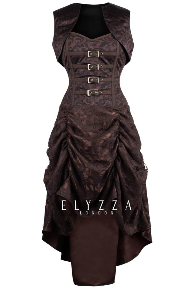 Steampunk Printed Corset Dress with Shrug