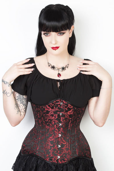 Maroon Brocade Custom Made Waist Training Corset (ELC-102)