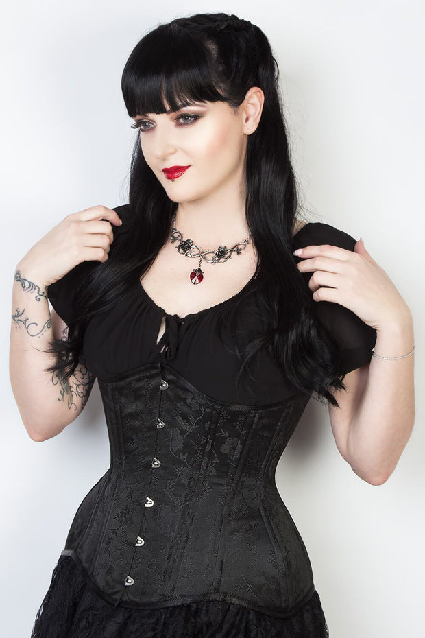 Black Floral Custom Made Waist Training Corset (ELC-102)