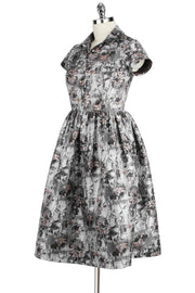 Elyzza London 1950s Jacquard Collar Gathered Flare Dress