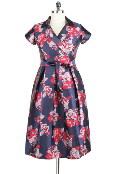 Elyzza London 1950s Jacquard Faux Wrap Flare Dress