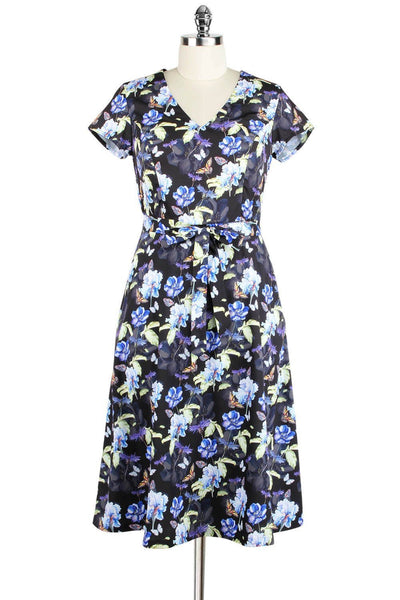 Elyzza London Floral Print Flare Dress with Belt