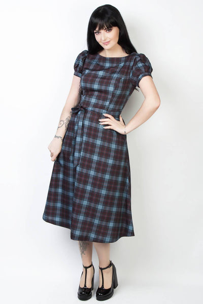 Elyzza London Plaid Print Boat Neck Flare Dress