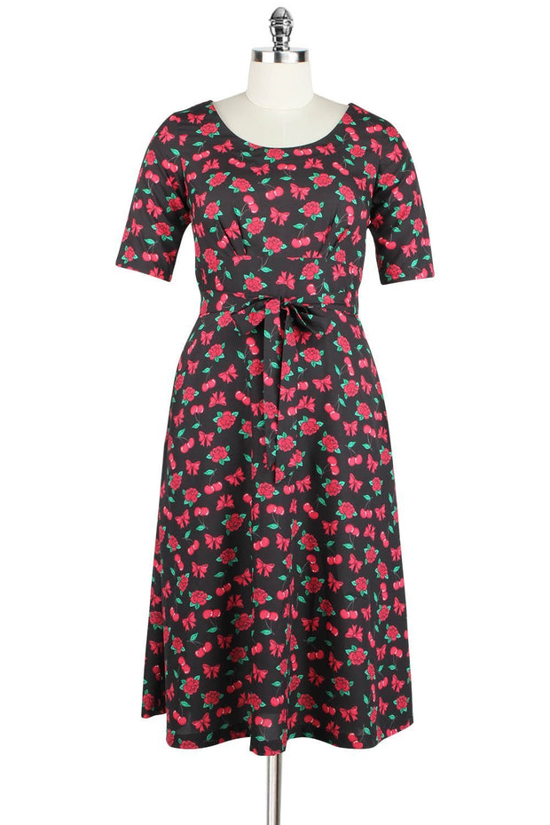 Elyzza London 1950s Style Flare Dress in Cherry Print