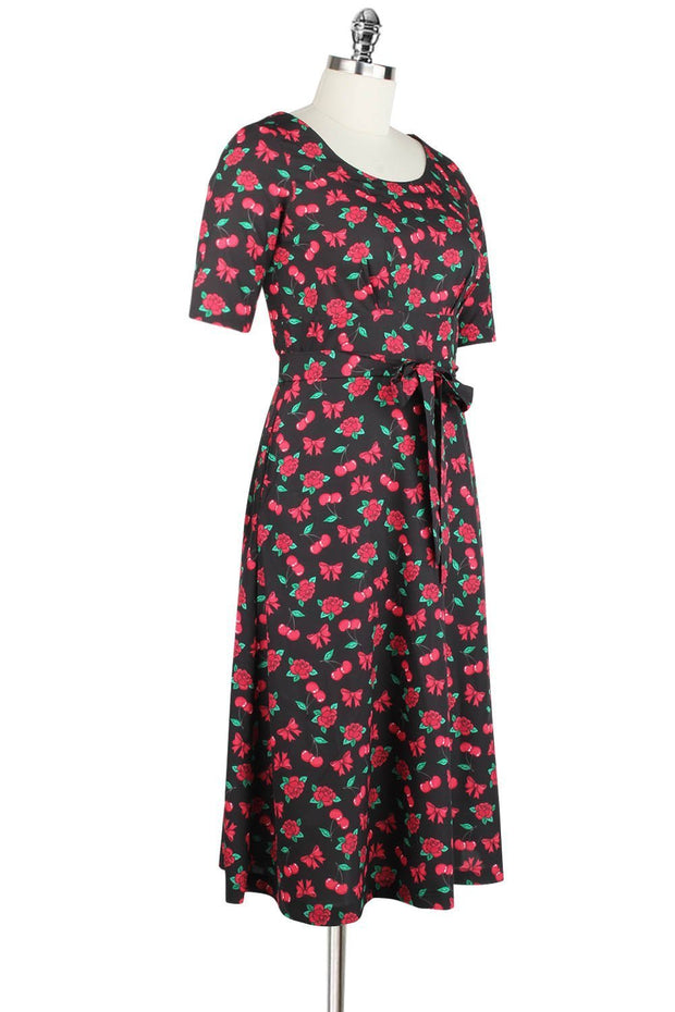 Elyzza London 1950s Style Flare Dress in Cherry Print