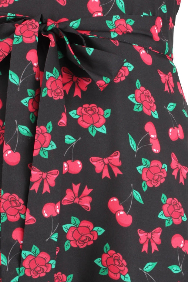 Elyzza London 1950s Style Flare Dress in Cherry Print