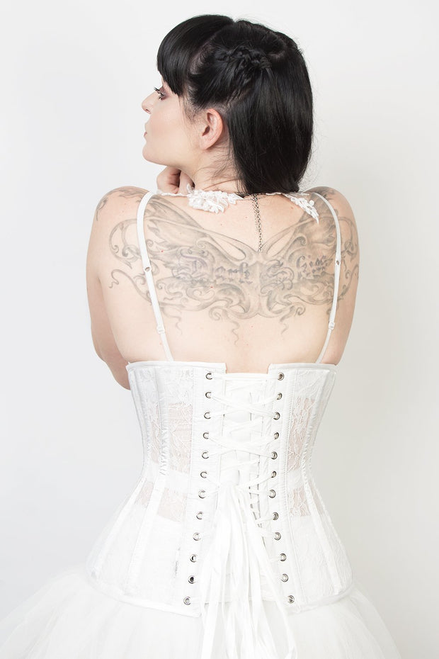 Underbust Custom Made White Mesh with Lace Long Corset