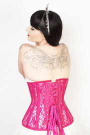 Underbust Custom Made Fuchsia Mesh with Lace Long Corset