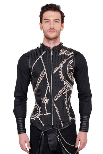 Dirk Steampunk Embroidered Black Men's Corset