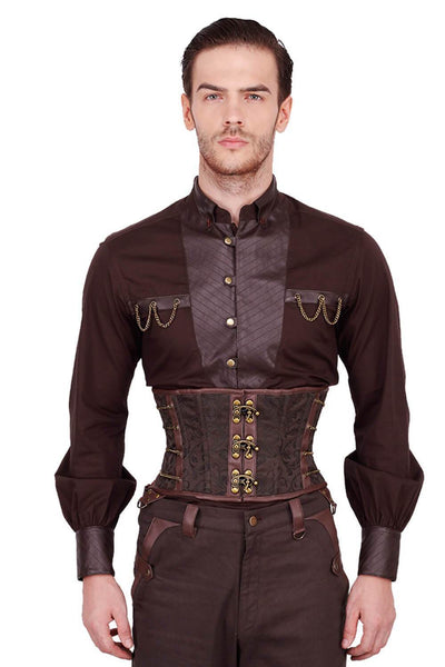 Eck Custom Made Steampunk Brown Brocade Men's Corset