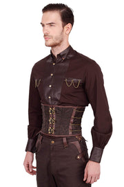 Eck Steampunk Brown Brocade Men's Corset