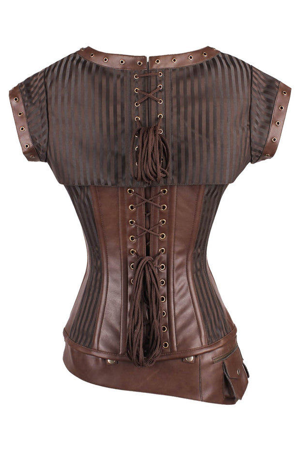 Adoria Steampunk Overbust Brown Corset with Detachable Belt