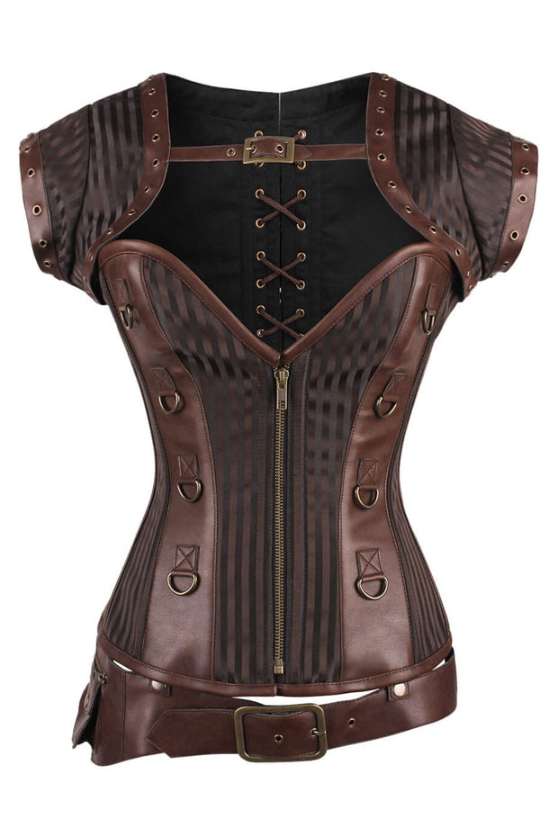 Adoria Steampunk Overbust Brown Corset with Detachable Belt