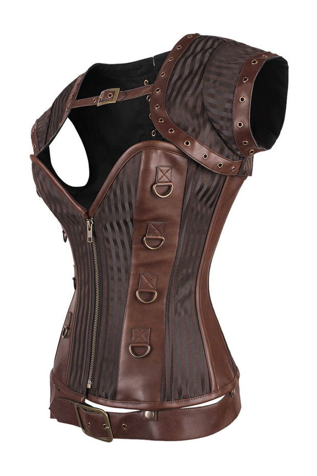 Adoria Steampunk Overbust Brown Corset with Detachable Belt
