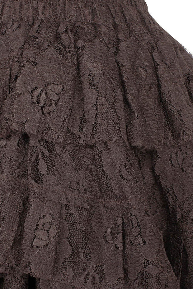 Akamu Custom Made Brown Burlesque Lace Skirt