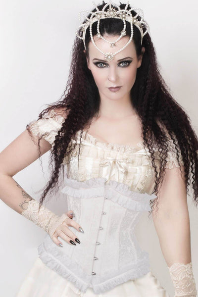 Cadmus Custom Made White Underbust Corset with Lace Frill