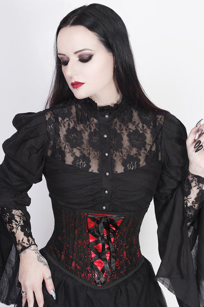 Cenhelm Custom Made Underbust Red Corset with Lace Overlay