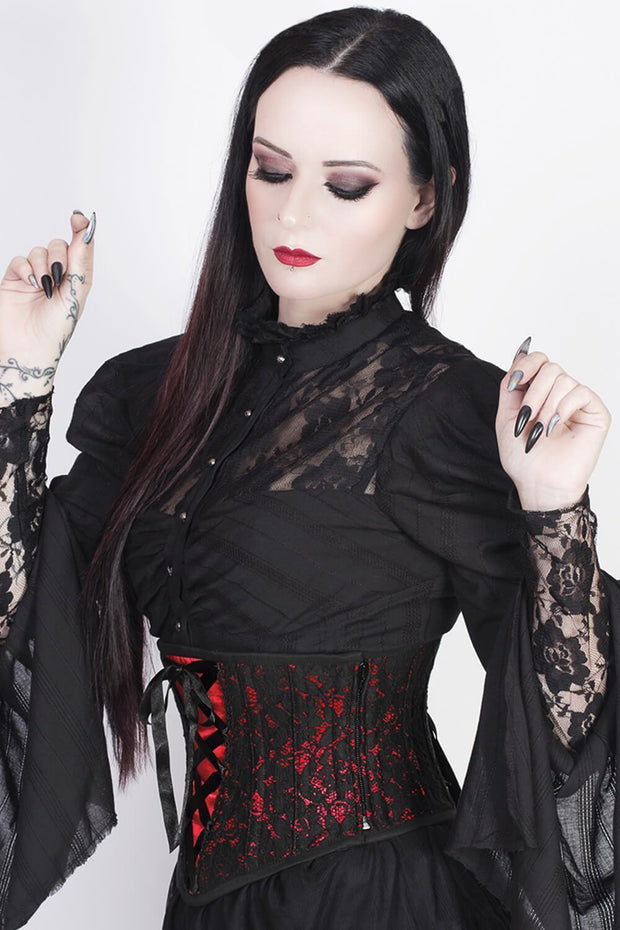 Cenhelm Custom Made Underbust Red Corset with Lace Overlay