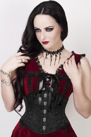 Cinta Black Brocade Corset with Skull Busk