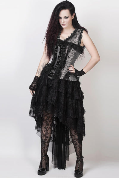 Laelia Custom Made Victorian Inspired Corset Dress in Silver and Black