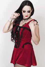 Faigel Halter Burlesque Dress in Maroon Velvet