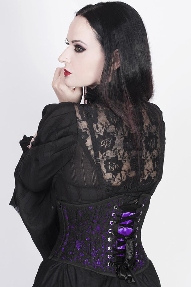 Lazaros Underbust Purple Corset with Lace Overlay