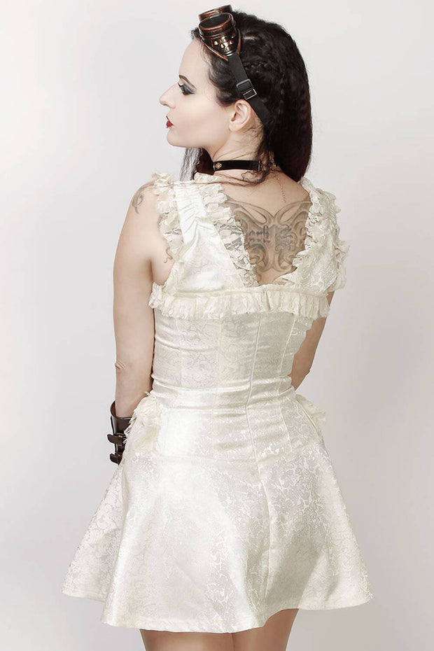 Latonya Halter Burlesque Dress in Ivory Brocade