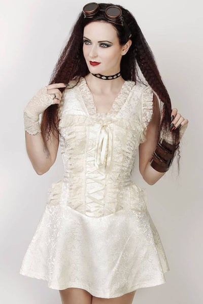 Latonya Halter Burlesque Dress in Ivory Brocade