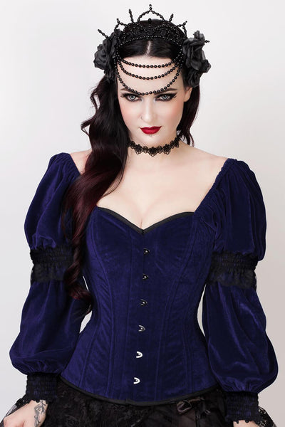 Aglaia Custom Made Gothic Overbust Blue Corset with Attached Sleeve