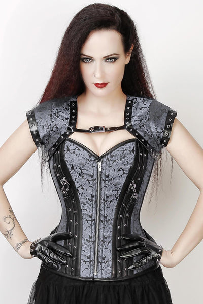 Overbust Custom Made Silver Brocade Corset with Bolero