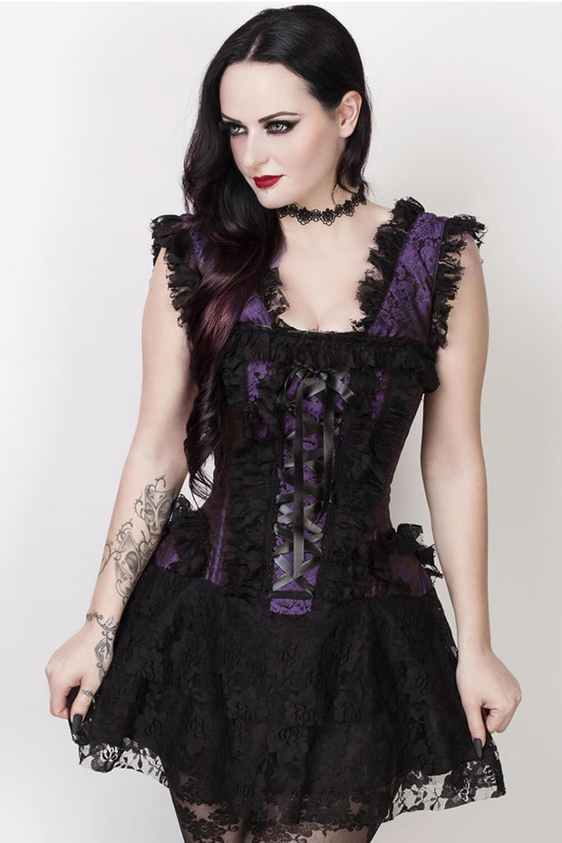 Aitor Custom Made Halter Burlesque Corset Dress in Purple Brocade