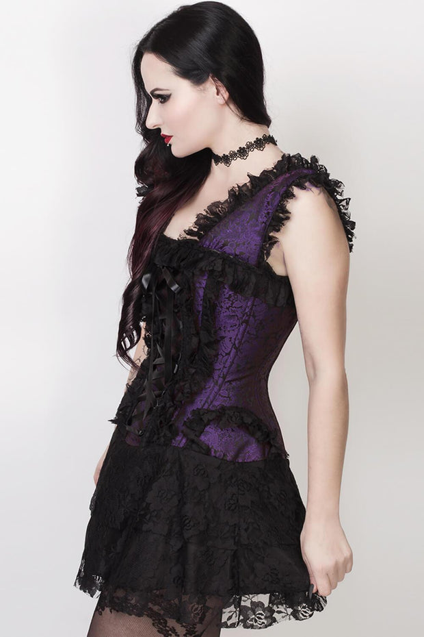 Aitor Custom Made Halter Burlesque Corset Dress in Purple Brocade