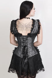 Chihiro Custom Made Halter Burlesque Corset Dress in Silver Brocade