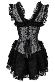 Chihiro Custom Made Halter Burlesque Corset Dress in Silver Brocade