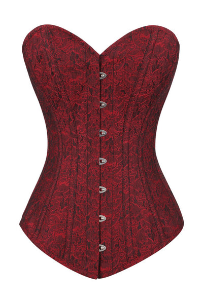 Beatrix Maroon Brocade Long Overbust Corset