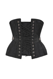 Calantha Custom Made Curvy Waist Training Black Brocade Corset with Fan Lacing