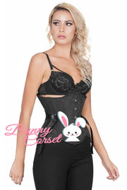 Camron Curvy Waist Training Black Brocade Corset with Fan Lacing